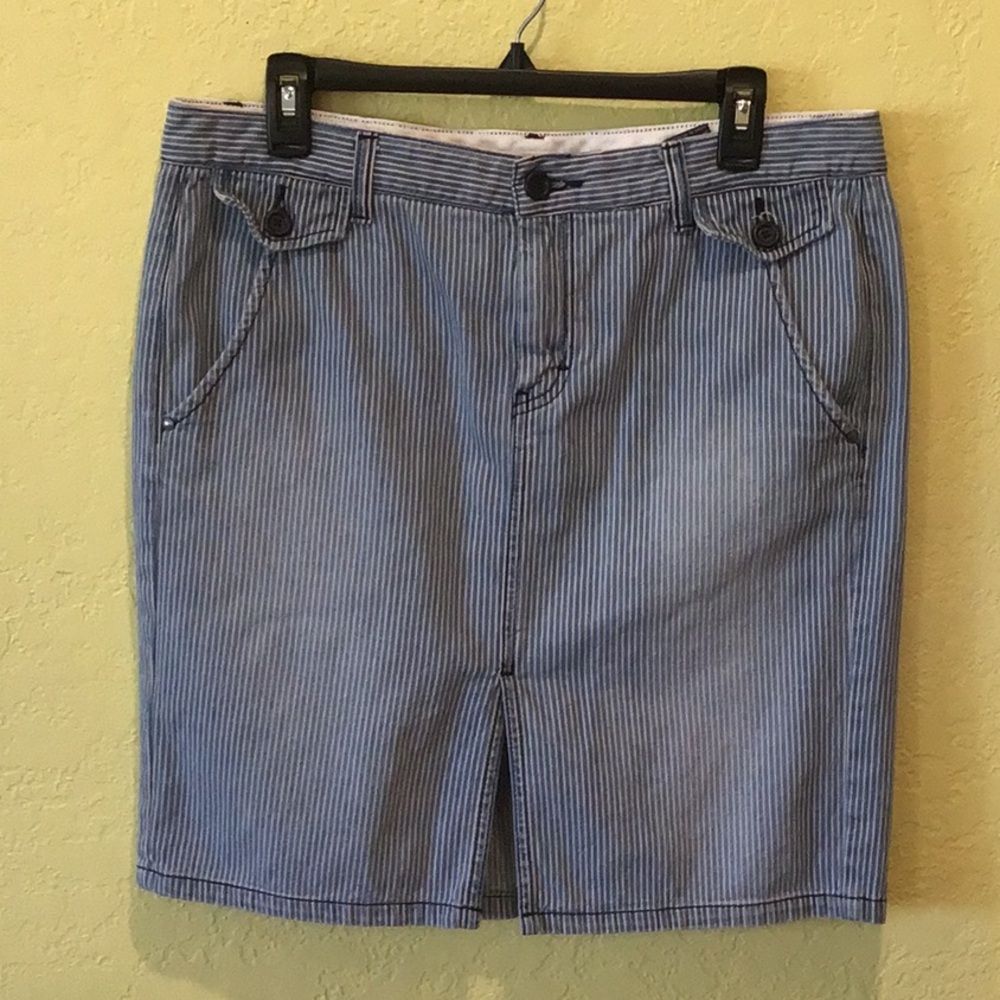 Striped Blue Cotton Blend Pencil Skirt